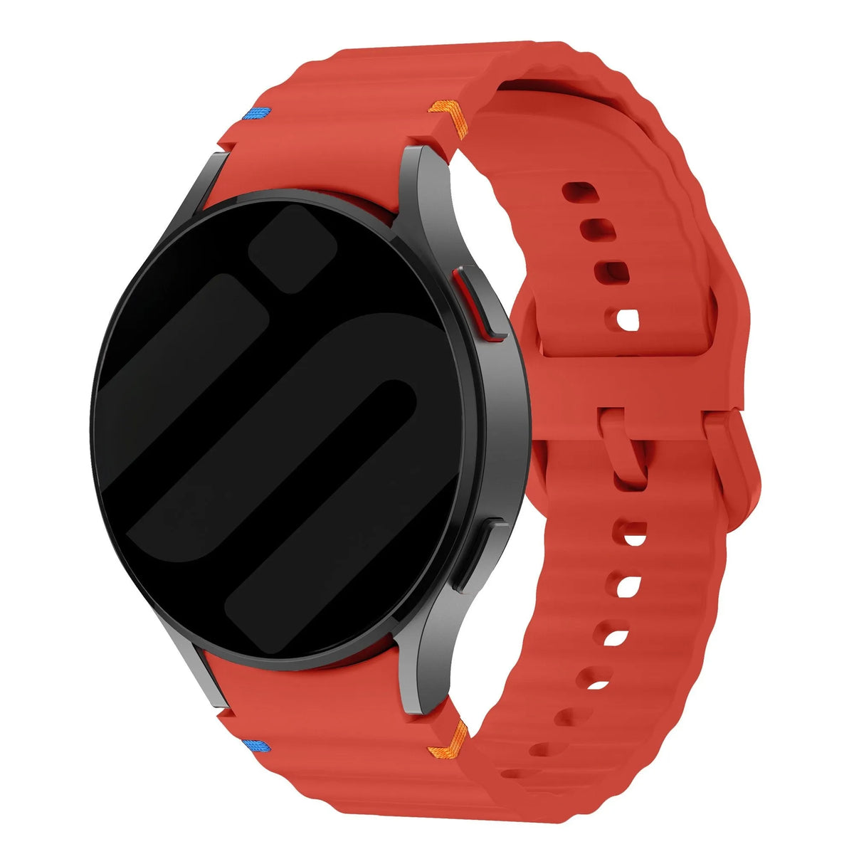 Wave Silicone Strap, red, on a watch, 3/4 front view