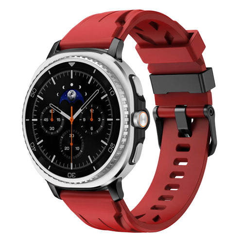 Race Silicone Strap, red, on a watch, 3/4 front view