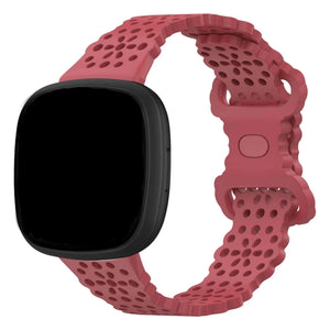 Patterned Silicone Strap, red, on a watch, 3/4 front view