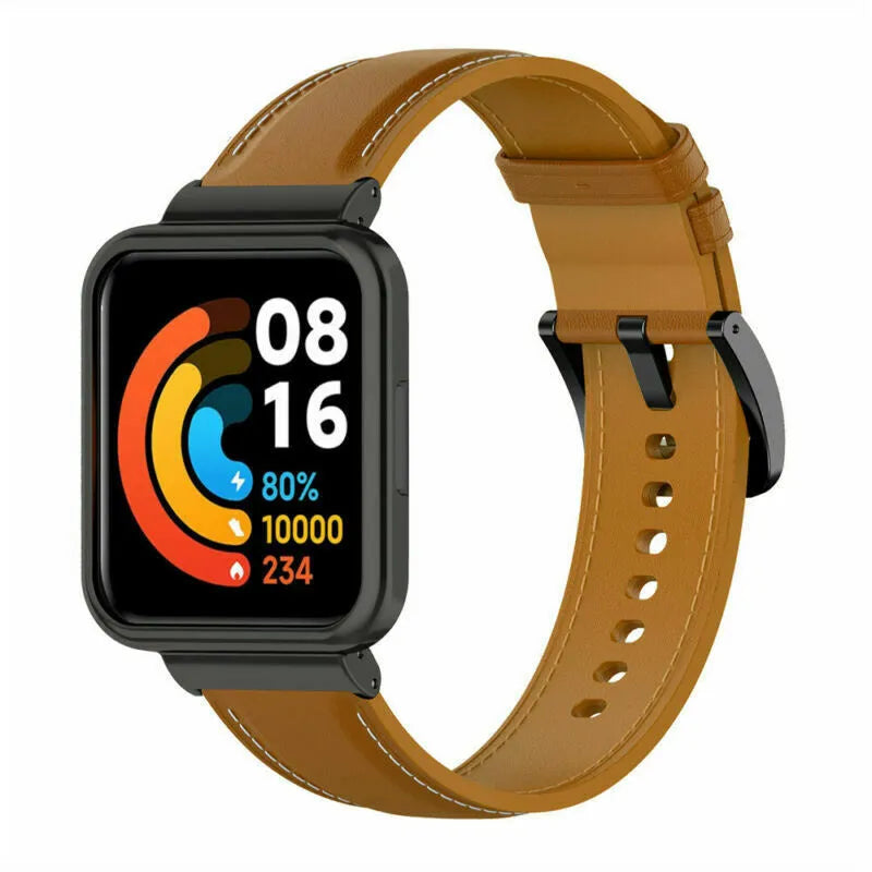 Leather Strap, brown, on a watch, 3/4 front view