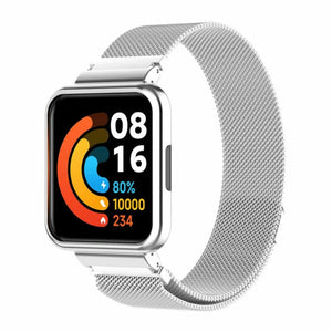 Milanese Strap, silver, on a watch, 3/4 front view