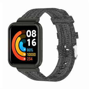 Nylon Canvas Strap, grey, on a watch, 3/4 front view