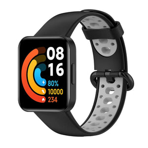Silicone Sport Strap, black/grey, on a watch, 3/4 front view