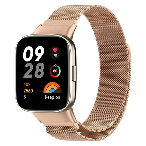Milanese Strap, rose gold, on a watch, 3/4 front view