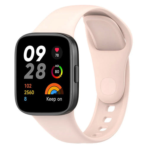 Silicone Strap, light pink, on a watch, 3/4 front view
