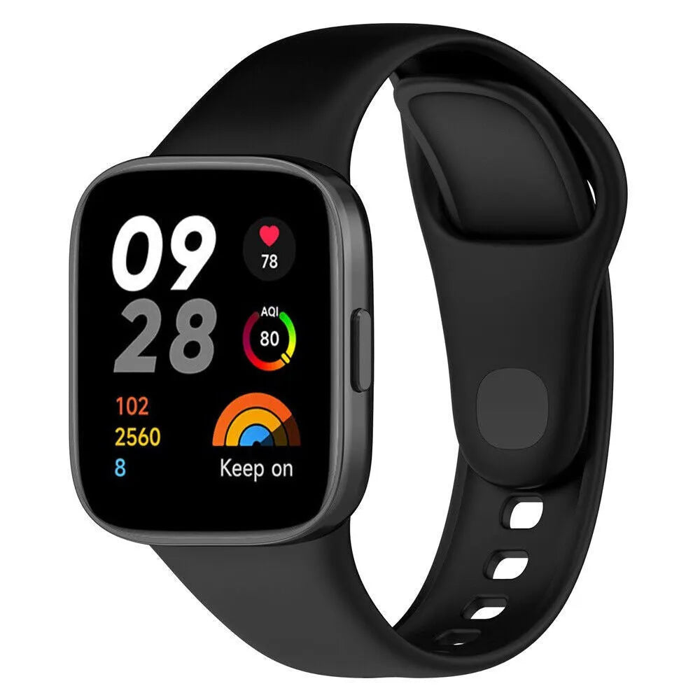 Silicone Strap, black, on a watch, 3/4 front view