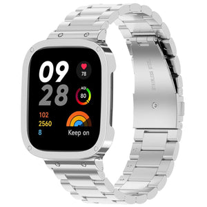 Steel Strap, silver, on a watch, 3/4 front view