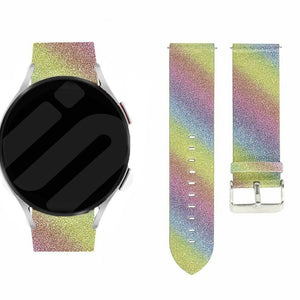 Leather Strap with Glitters, rainbow, on a watch, 3/4 front view