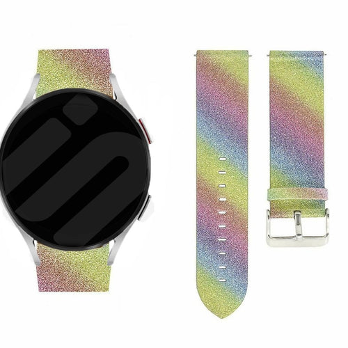 Leather Strap with Glitters, rainbow, on a watch, 3/4 front view