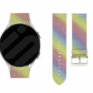 Leather Strap with Glitters, rainbow, on a watch, 3/4 front view