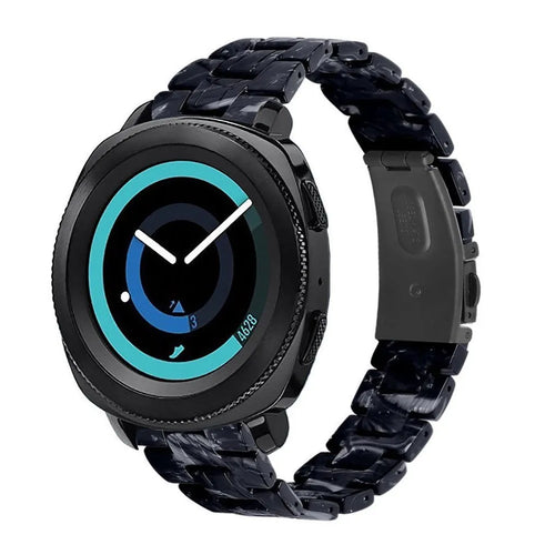 Metal Resin Strap, black/white, on a watch, 3/4 front view