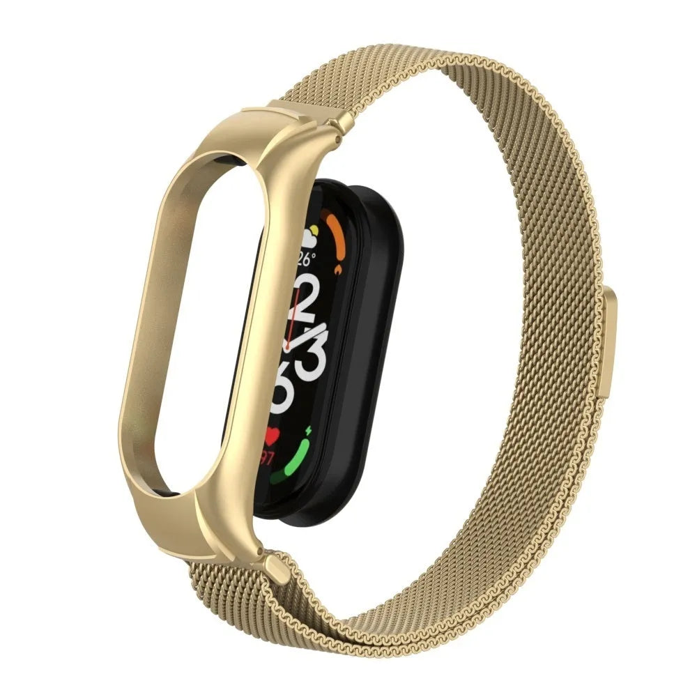 Milanese Strap, gold, on a watch, 3/4 front view