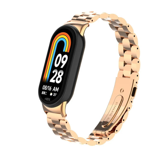 Steel Strap, rose gold, on a watch, 3/4 front view