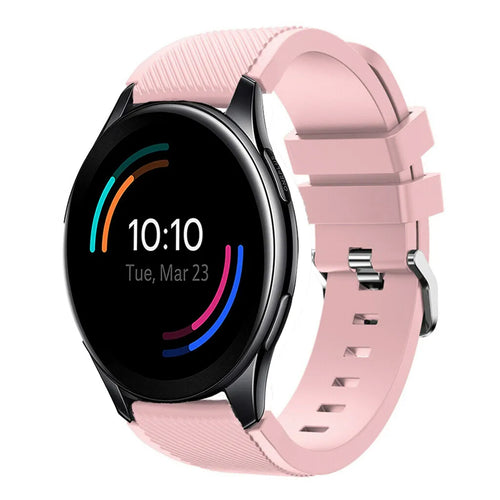 Twill Silicone Strap, pink, on a watch, 3/4 front view