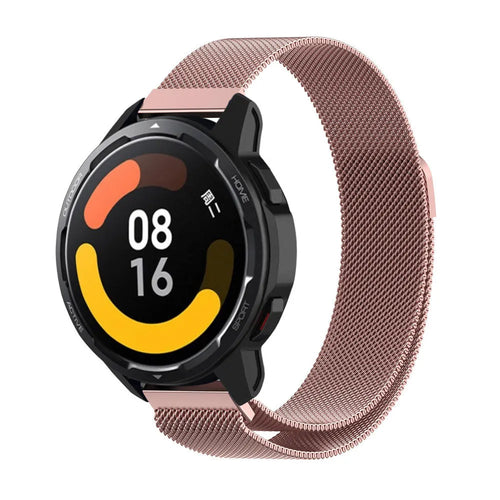 Milanese Strap, pink, on a watch, 3/4 front view