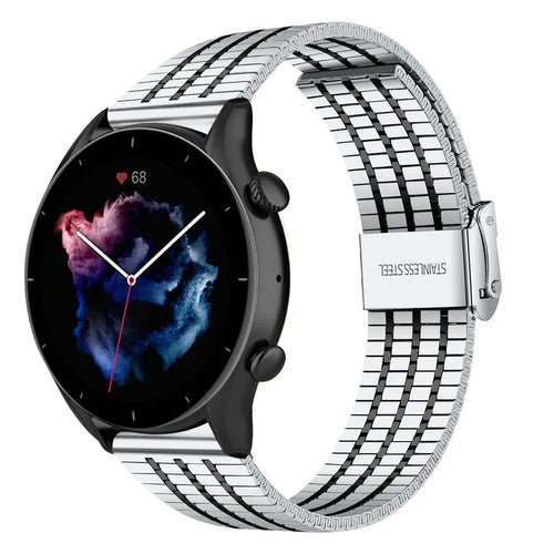 Fine Steel Strap, silver/black, on a watch, 3/4 front view