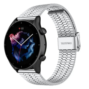 Fine Steel Strap, silver, on a watch, 3/4 front view