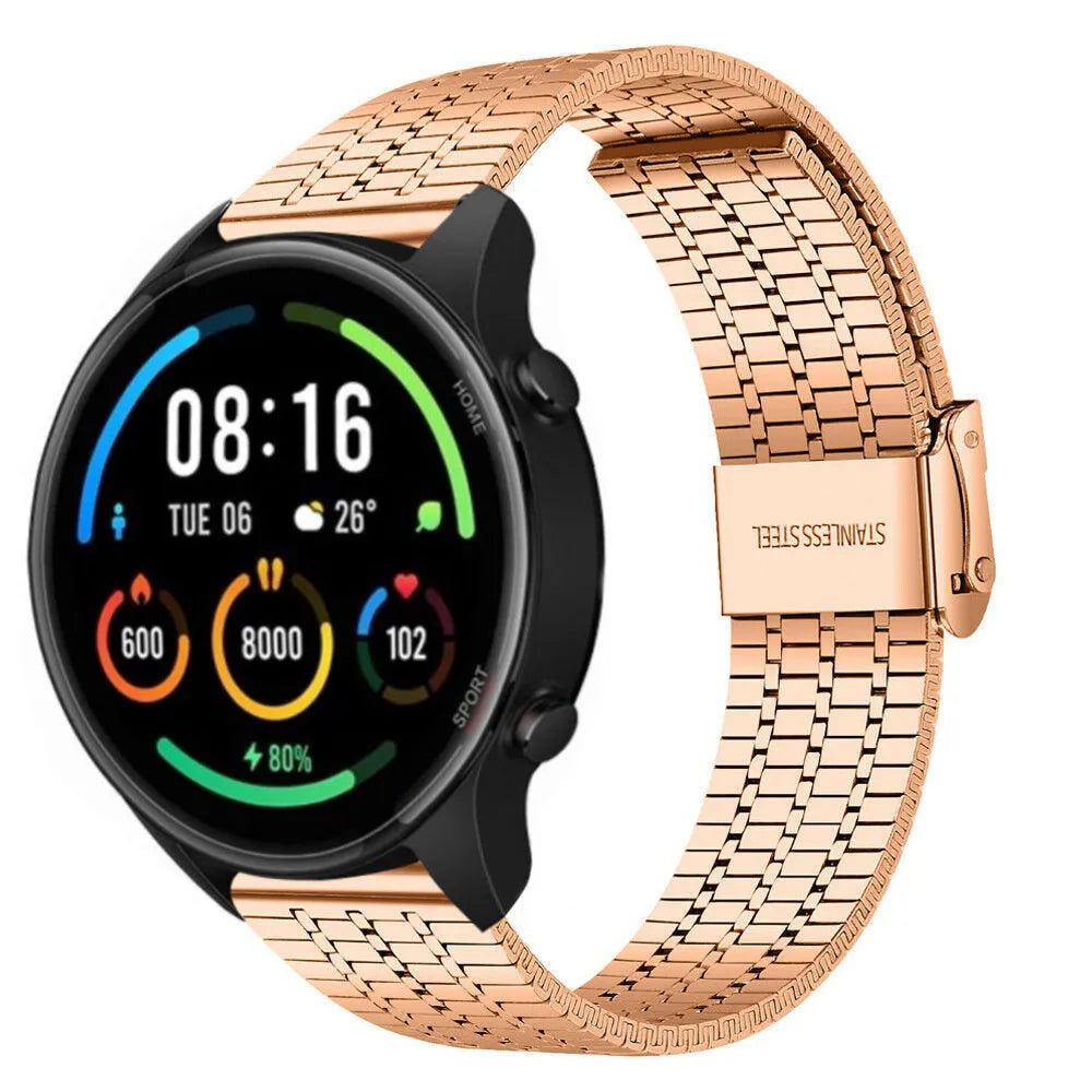 Fine Steel Strap, rose gold, on a watch, 3/4 front view