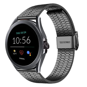 Fine Steel Strap, black, on a watch, 3/4 front view