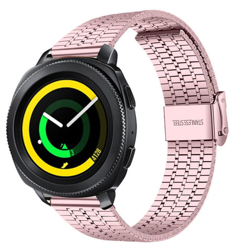 Fine Steel Strap, pink, on a watch, 3/4 front view