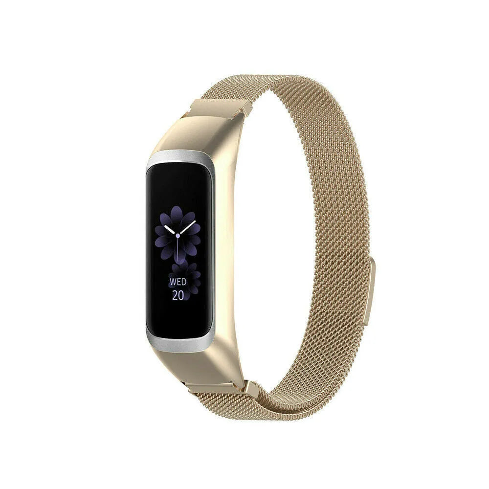 Milanese Strap, champagne, on a watch, 3/4 front view