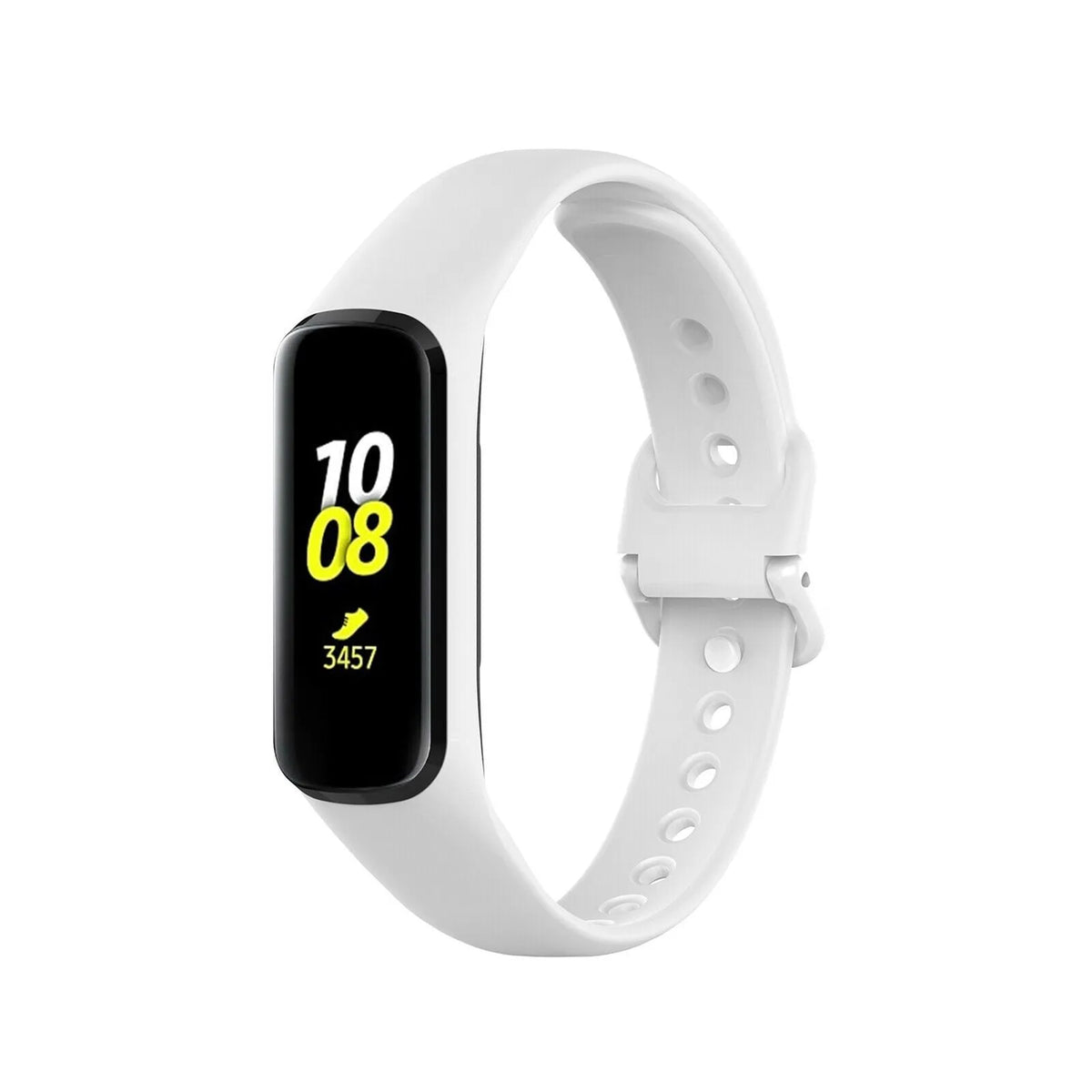 Silicone Strap, white, on a watch, 3/4 front view