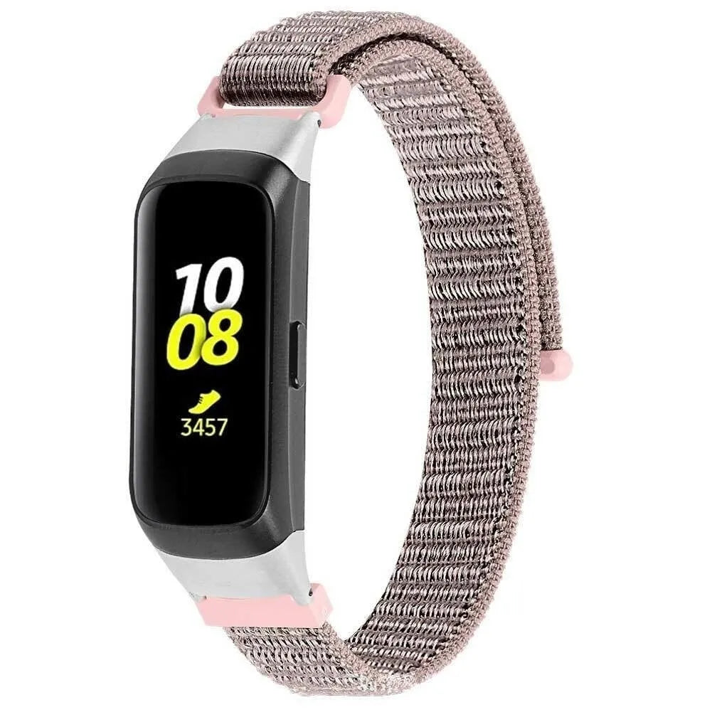 Nylon Strap, pink, on a watch, 3/4 front view
