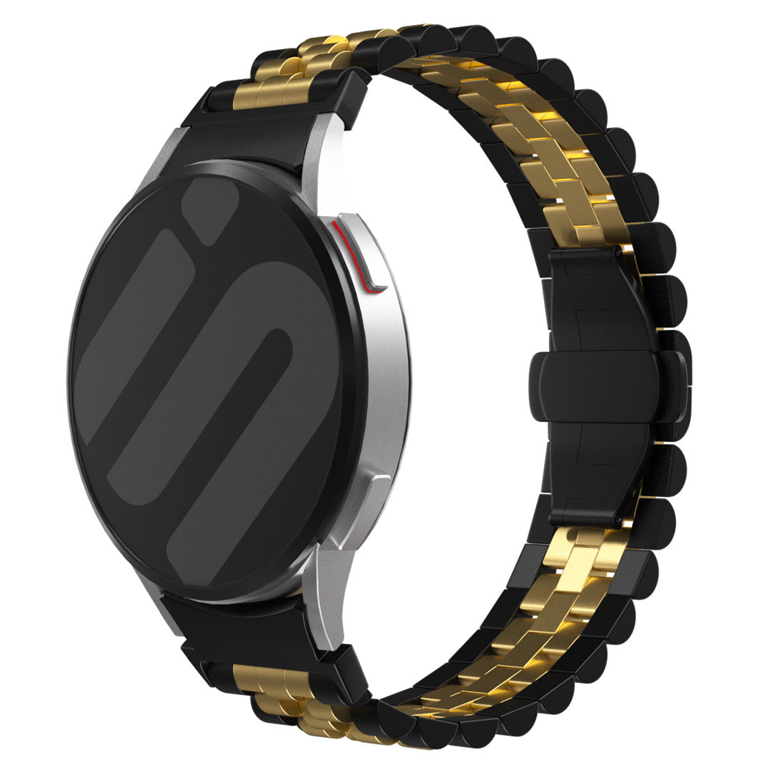 Jubilee Steel Strap, black/gold, on a watch, 3/4 front view