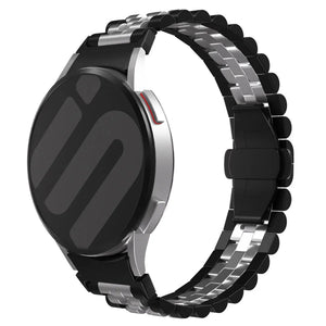 Jubilee Steel Strap, black/silver, on a watch, 3/4 front view