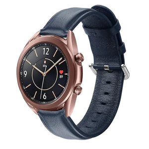 Leather Strap, dark blue, on a watch, 3/4 front view