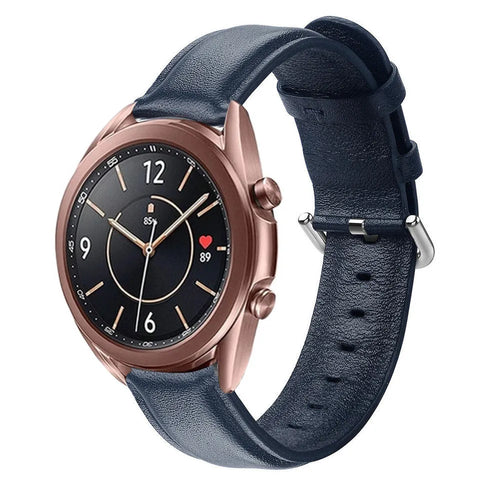 Leather Strap, dark blue, on a watch, 3/4 front view