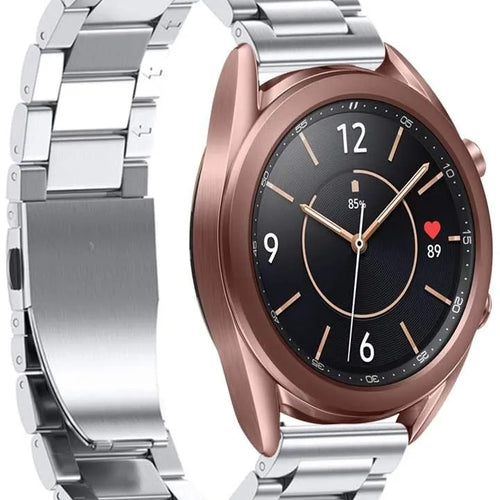 Steel Strap, silver, on a watch, 3/4 front view