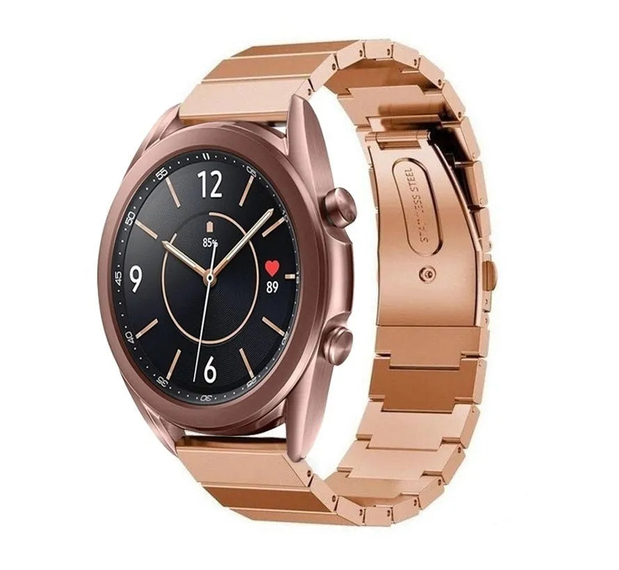 Premium Metal Strap, rose gold, on a watch, 3/4 front view