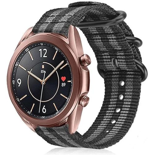 Nylon Buckle Strap, black/grey, on a watch, 3/4 front view