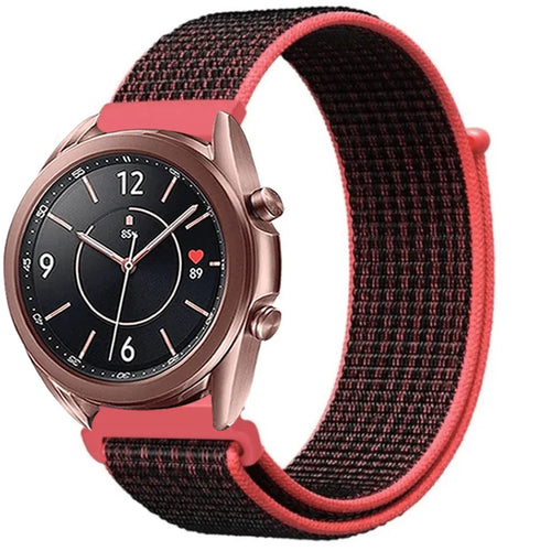 Nylon Strap, black/coral, on a watch, 3/4 front view