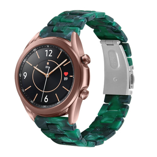 Metal Resin Strap, green, on a watch, 3/4 front view