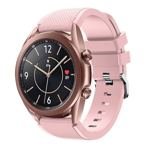 Twill Silicone Strap, pink, on a watch, 3/4 front view
