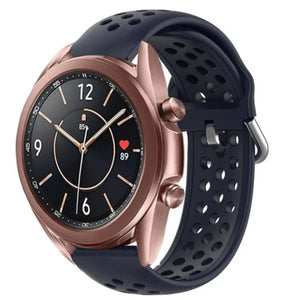 Breathable Silicone Strap, dark blue, on a watch, 3/4 front view
