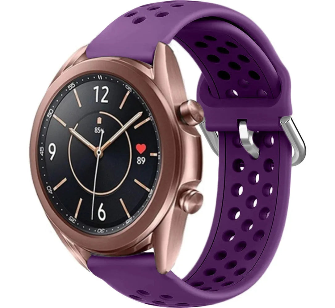 Breathable Silicone Strap, purple, on a watch, 3/4 front view