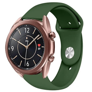 Silicone Sport Strap, army green, on a watch, 3/4 front view
