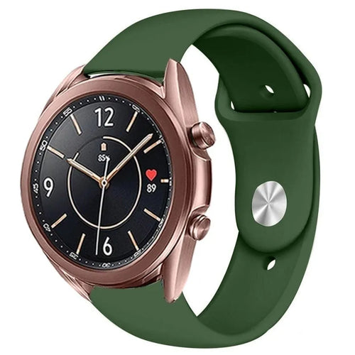 Silicone Sport Strap, army green, on a watch, 3/4 front view