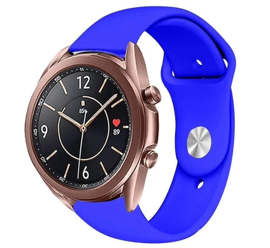 Silicone Sport Strap, blue, on a watch, 3/4 front view