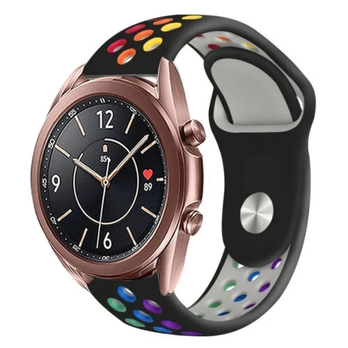 Silicone Sport Strap, black/colourful, on a watch, 3/4 front view