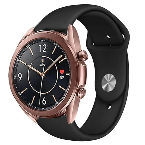 Silicone Sport Strap, black, on a watch, 3/4 front view