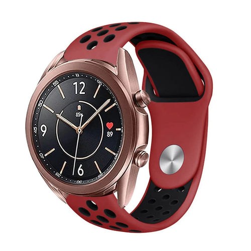 Silicone Sport Strap, red/black, on a watch, 3/4 front view