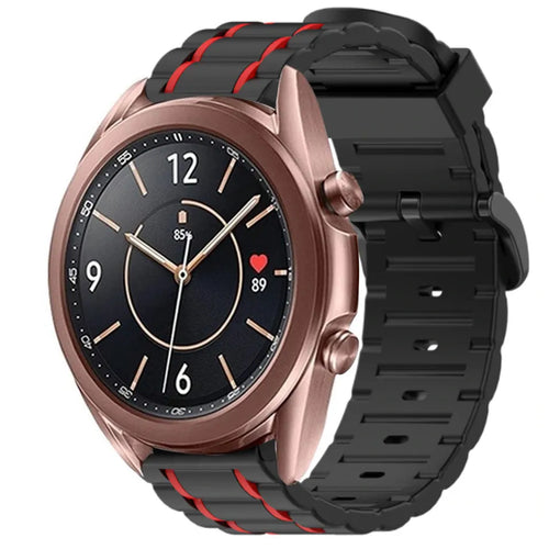 Silicone Strap 'Tough', black/red, on a watch, 3/4 front view