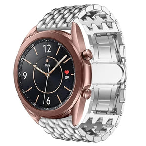 Steel Dragon Strap, silver, on a watch, 3/4 front view