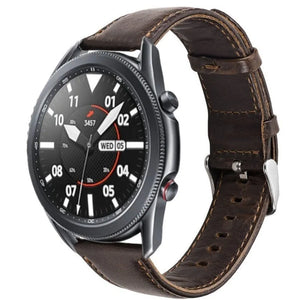 Leather Strap, dark brown, on a watch, 3/4 front view