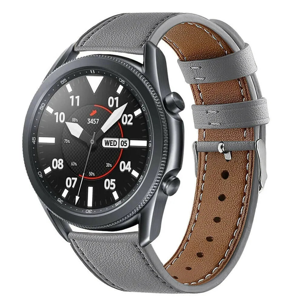 Modern Leather Strap, grey, on a watch, 3/4 front view