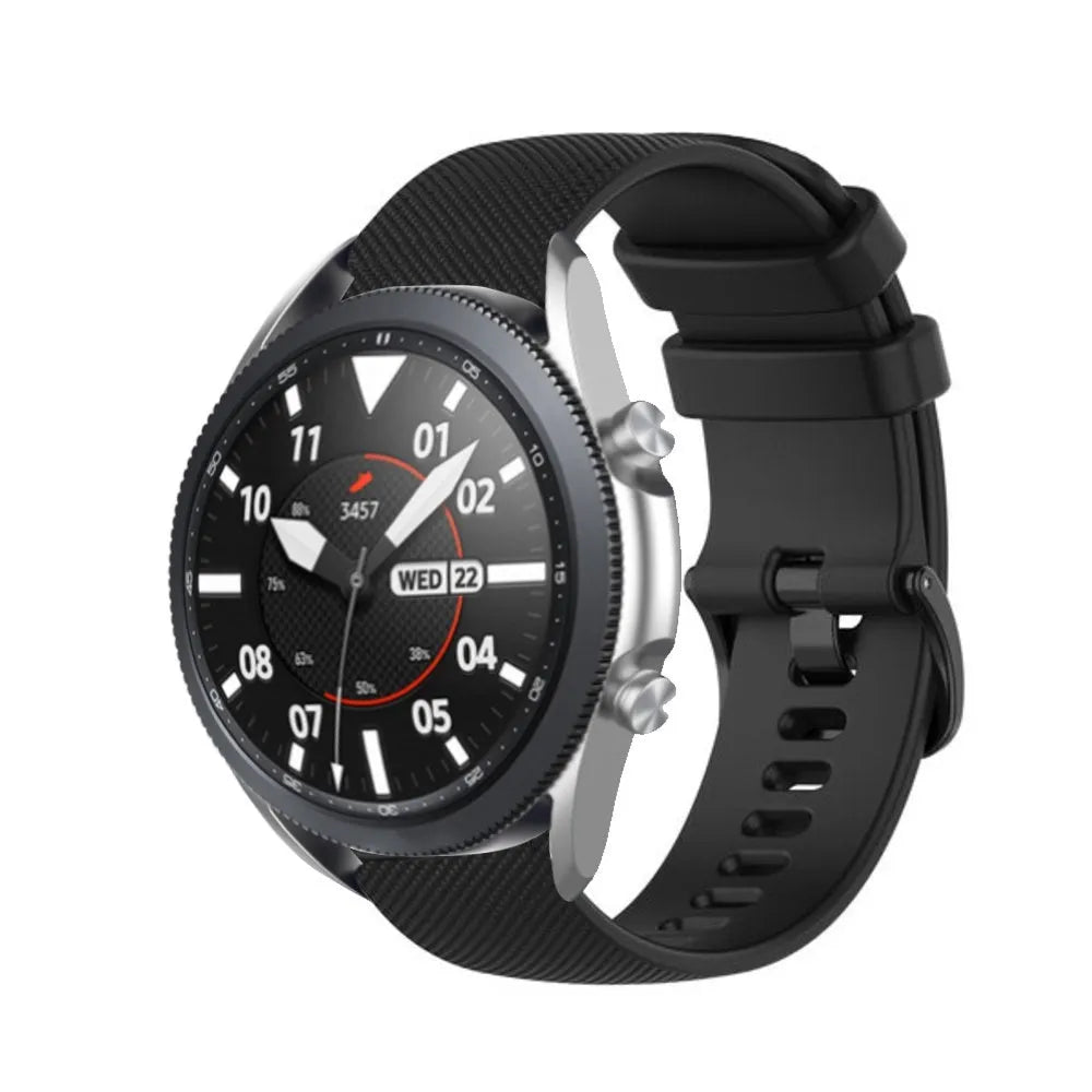 Premium Silicone Strap, black, on a watch, 3/4 front view